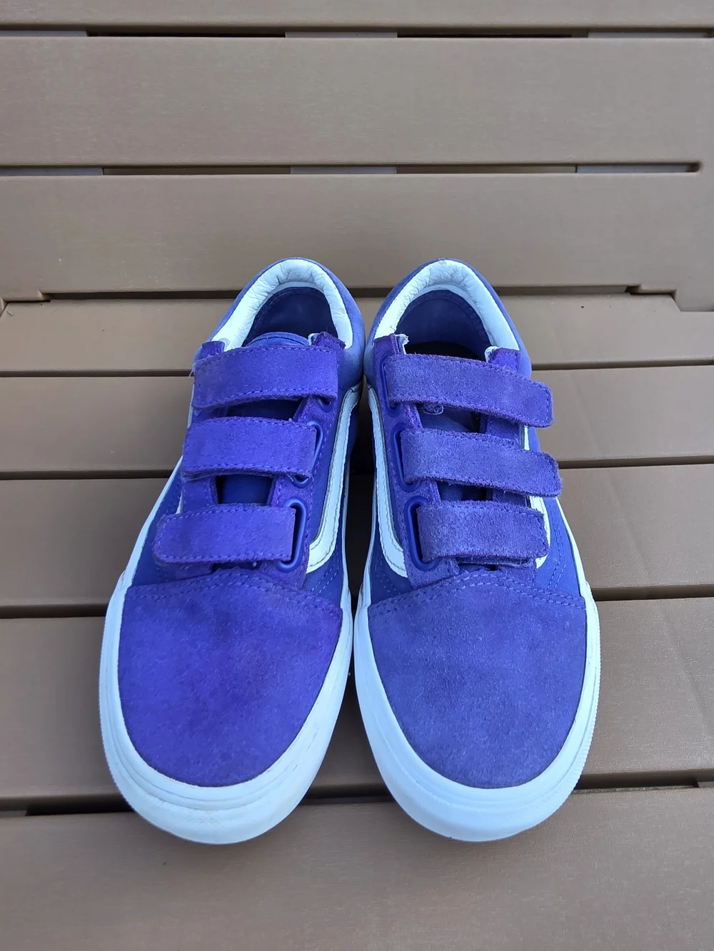 Vans Kids' Purple Rainbow Stripe Old Skool Velcro Sneakers
